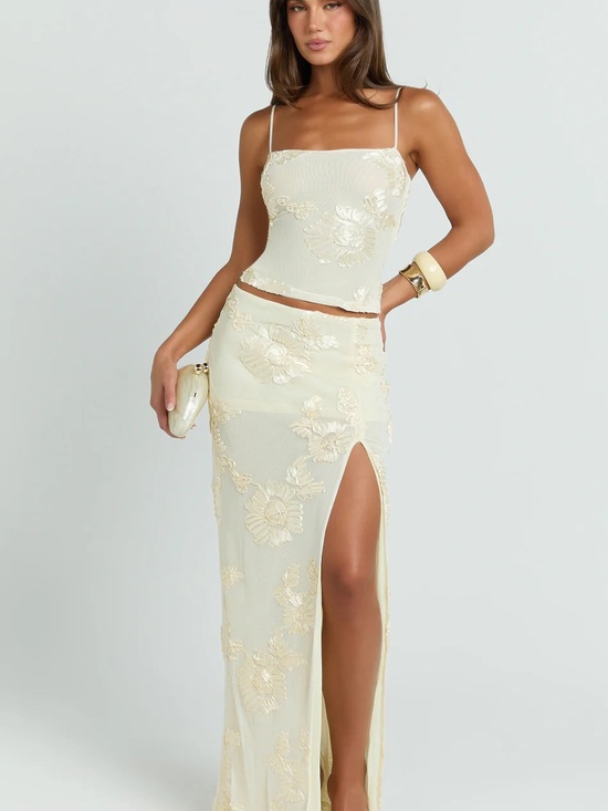 Showpo. Dresses & Skirts - Showpo Ivory Floral Embroidered Two-Piece Maxi Skirt Set